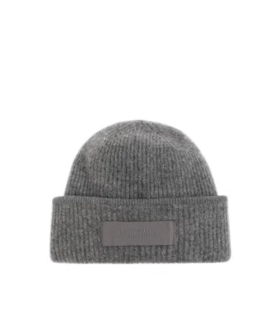 Jacquemus Men Grey Logo Beanie Cap In Gray