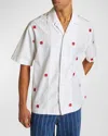 Jacquemus 'la Chemise Jean' White Shirt With Cuban Collar And All-over Logo Motif In Jacqd Lab Check Red White