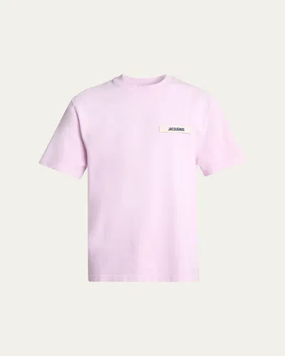 Jacquemus Men's Grosgrain Logo Crewneck T-shirt In Pink