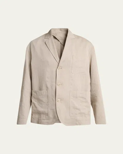 Jacquemus Men's Herringbone Linen-blend Blazer In Neutral