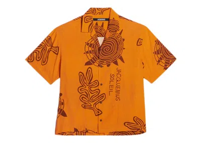 Pre-owned Jacquemus Men's  La Chemise Jean Summer Sketch Bowling Shirt In Print Orange Arty Sun