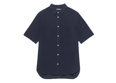 Pre-owned Jacquemus Men's  La Chemise Melo Short Sleeve Shirt In Navy Blue