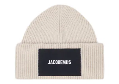 Pre-owned Jacquemus Men's  Le Bonnet Ribbed Beanie Hat In Beige