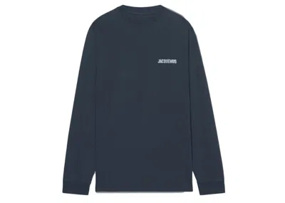 Pre-owned Jacquemus Men's  Le T-shirt Gelo Pool Logo Long Sleeve T-shirt In Print Ice  Navy Blue