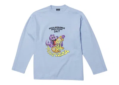 Pre-owned Jacquemus Men's  Le T-shirt Octopizza Oversized Longsleeve T-shirt In Print Octopizza Light Blue