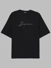 Jacquemus Relaxed Fit Black T-shirt With Cursive Script Logo In Black
