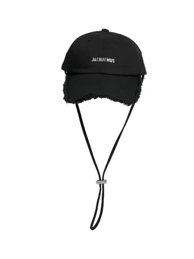 Jacquemus Men's La Casquette Artichaut Frayed Baseball Cap In Black