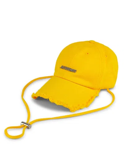 Jacquemus Men's La Casquette Artichaut Frayed Baseball Cap In Yellow