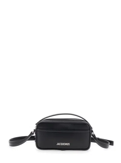 JACQUEMUS JACQUEMUS MEN 'LE BANETO' BLACK HANDBAG WITH LOGO LETTERING ON THE FRONT IN LEATHER MAN