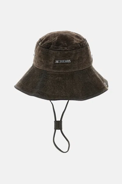 Jacquemus Denim Fisherman Bucket Hat Textured Design In Brown