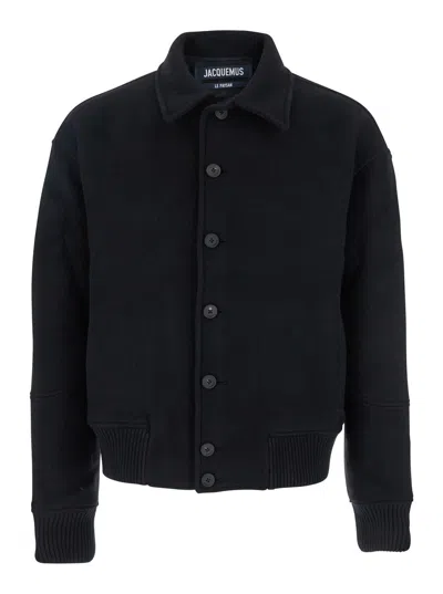 JACQUEMUS JACQUEMUS MEN BLACK JACKET WITH CLASSIC COLLAR AND DROPPED SHOULDERS IN WOOL MAN