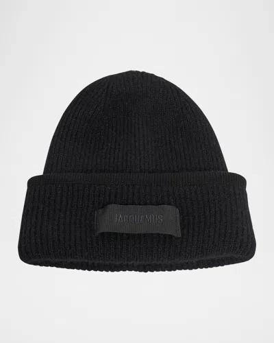 Jacquemus Men's Le Bonnet Gros Grain Beanie In Black