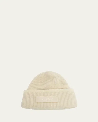 Jacquemus Men's Le Bonnet Ribbed Beanie Hat In Neutral