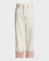 Jacquemus Off-white La Casa 'le De-nîmes Large' Jeans In Off-white/red Stripe