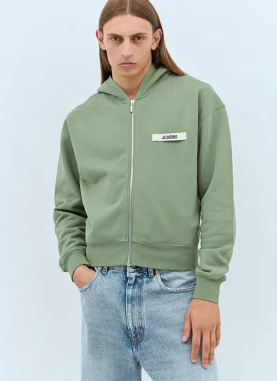 Jacquemus Le Hoodie Gros Grain Zip-up Sweatshirt In Green