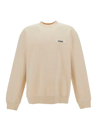 Jacquemus Men 'le Sweatshirt Gros-grain' Beige Sweatshirt With Logo Patch In Cotton Man In Neutral