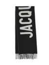 Jacquemus Black Bold White Lettering Twisted Fringe Scarf In Black