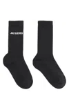Jacquemus Logo-jacquard Ribbed Cotton-blend Socks In Black