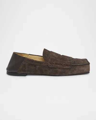 JACQUEMUS MEN'S LES MOCASSINS CARRE SUEDE PENNY LOAFERS