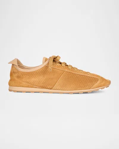 Jacquemus Men's Les Tennis Corduroy-embossed Suede Sneakers In Brown