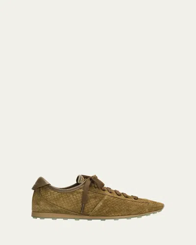 Jacquemus Men's Les Tennis Woven Suede Low-top Sneakers In Brown