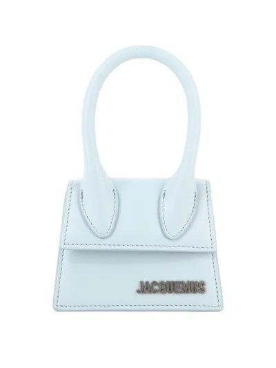 Jacquemus Men's Light Blue Leather Handbag With Removable Cotton Strap And Magnetic Flap Closure