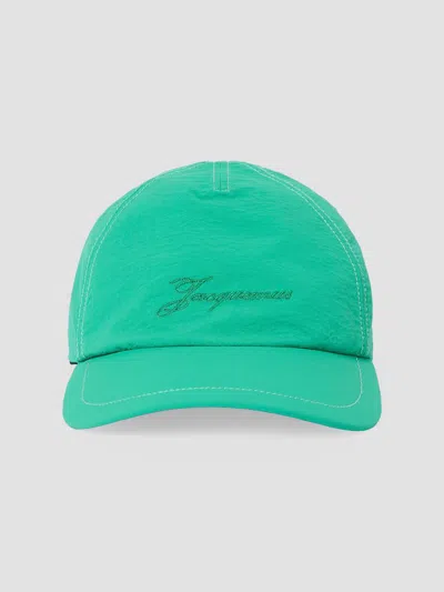 Jacquemus Men's Logo Nylon Baseball Cap In Green