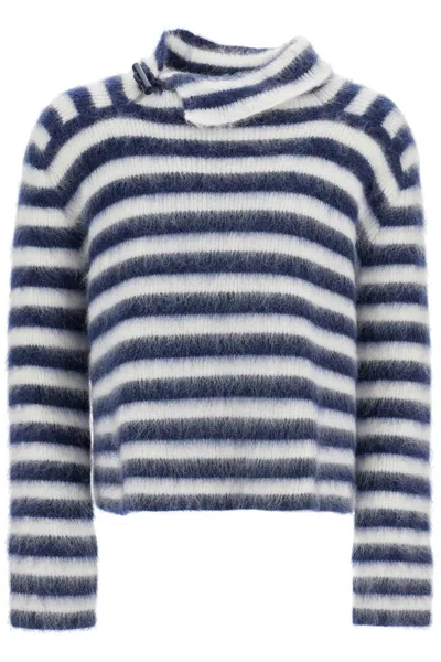 Jacquemus Two-tone Striped Mohair Blend Marina Sweater With Frog Closu In Black