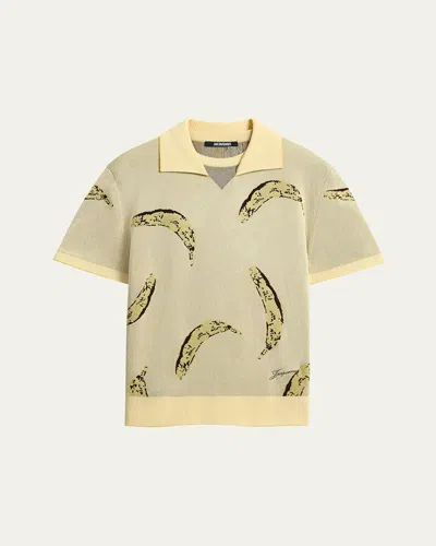 JACQUEMUS MEN'S MARINO BANANA JACQUARD POLO SHIRT