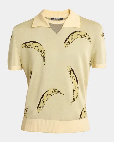 JACQUEMUS MEN'S MARINO BANANA JACQUARD POLO SHIRT