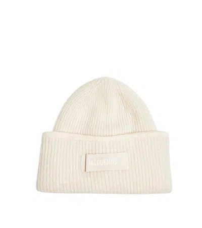 Jacquemus Men Off White Logo Beanie Cap In Neutral