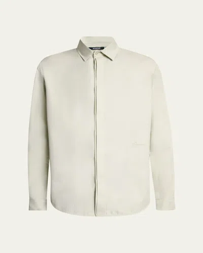 Jacquemus Men's Simon Cotton Herringbone Sport Shirt In Green