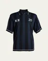 Jacquemus 'le Polo Liga' Blue Shirt With Maxi Rear Print And All-over Striped Motif In Gold