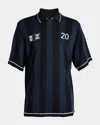 Jacquemus 'le Polo Liga' Blue Shirt With Maxi Rear Print And All-over Striped Motif In Gold