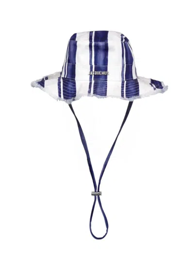 Jacquemus Men's Striped Cotton Bucket Hat In Blue Ecru Stripe