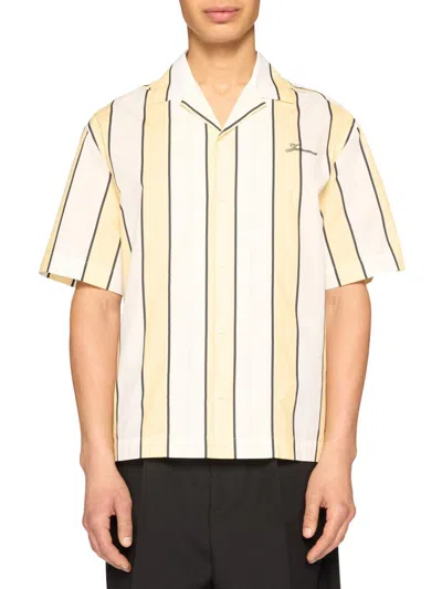 Jacquemus Men's Cotton Stripe Logo Camp Shirt In Neutral