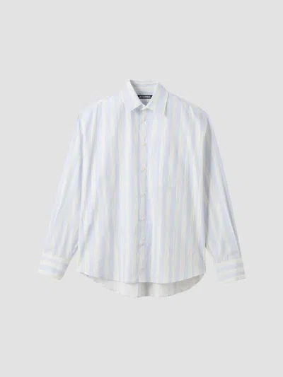 Jacquemus Men's Striped Cotton Shirt In Jacquard Big Stripes Green