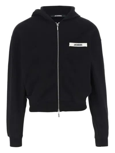 Jacquemus Le Hoodie Zip Gros Hooded Cotton Sweatshirt In Black