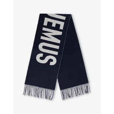 Jacquemus Womens Navy L'echarpe Wool-knitted Fringed Scarf In Black