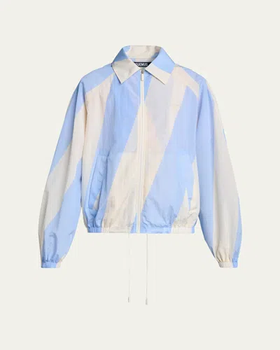 JACQUEMUS MEN'S WIDE-STRIPE NYLON SHIRT JACKET