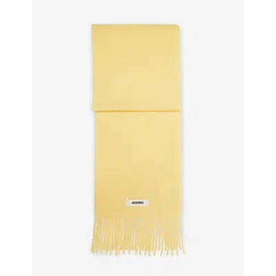 JACQUEMUS MENS L'ECHARPE CARRO FRINGED WOOL-BLEND SCARF YELLOW