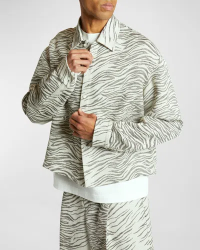 Jacquemus Men's Zebra Jacquard Boxy Sport Shirt In Multi