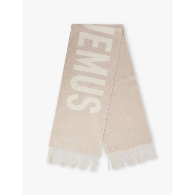 JACQUEMUS MENS MULTI-BEIGE L'ECHARPE WOOL-KNITTED FRINGED SCARF