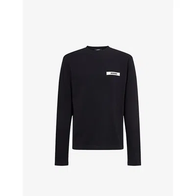 Jacquemus Mens Black Grosgrain-logo Long-sleeve Cotton T-shirt