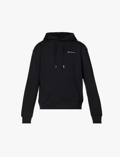 Jacquemus Logo Embroidered Drawstring Hoodie In Black