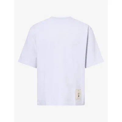 Jacquemus Mens Brand-embroidered Cotton T-shirt Grey Melange Xs In White