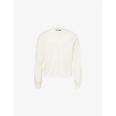 Jacquemus Mens Off-white Embroidered-logo Long-sleeve Wool Blend Sweater