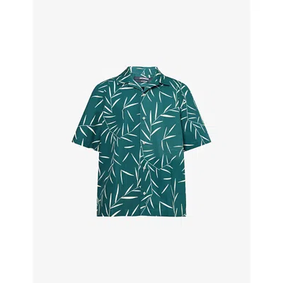 JACQUEMUS MENS FOLIAGE DARK GREEN/ LA CHEMISE FONCCIO GRAPHIC-PRINT COTTON SHIRT