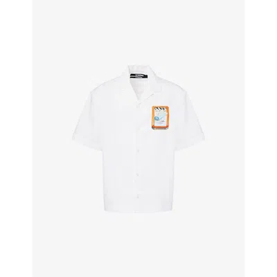 Jacquemus Mens La Chemise Graphic-print Cotton Shirt Boite Sardines Orange In White