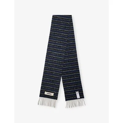 Jacquemus Mens Blue / Dark Grey Stripes Le Carro Striped Wool-blend Scarf